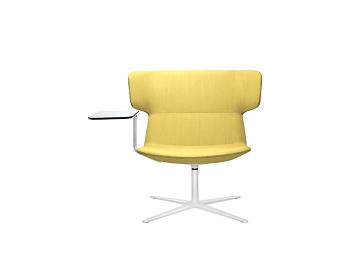 Flexi Seating medium back swivel lounge chair in yellow fabric, with white tablet arm FLEXI-L