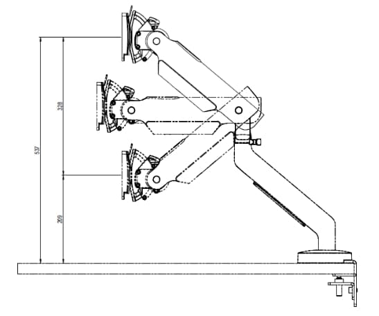 Flo X Monitor Arm Dimensions - arm height adjustment range