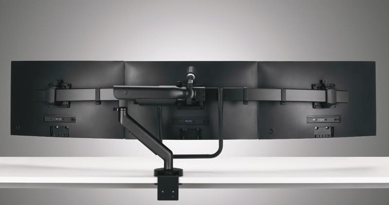 Flo X Monitor Arm showing a triple screen configuration