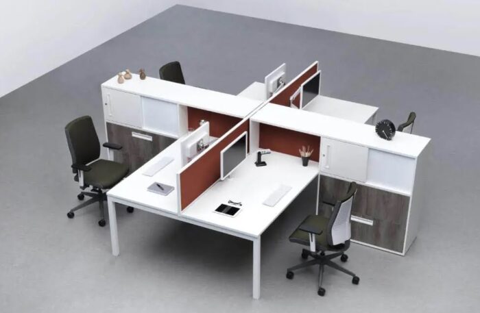 Freeflex Task Chair 4 chairs with height adjustable arms shown around a desk configuration