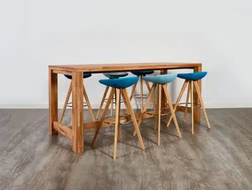 GD10 Poseur Tables 4 leg table shown with 6 high stools
