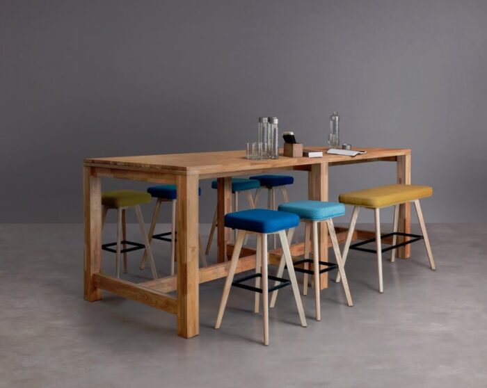 GD10 Poseur Tables 6 leg table shown with high stools