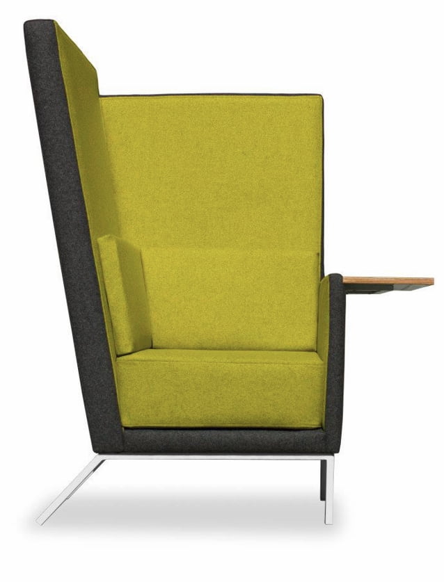 Georgia Chair high back single seater with two tone upholstery and a left hand table