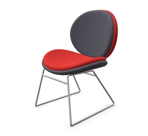 Giggle Breakout Chair with wire frame and two tone upholstery in grey and red