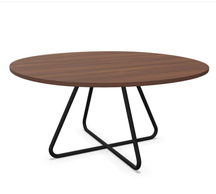 Giggle Table with walnut top and black crossover skid frame