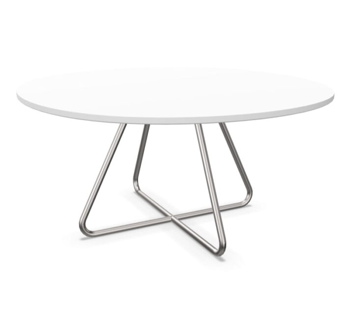 Giggle Table with white top and chrome crossover skid frame
