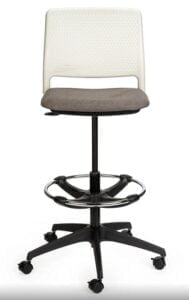 Grafton Chair height adjustable task stool with chrome footring, shown with optional upholstered seat pad