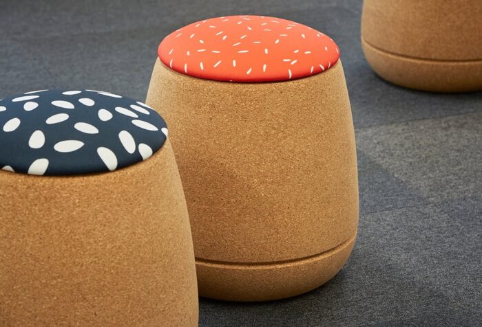 Grow Cork Stool close up of two stools with seat pads