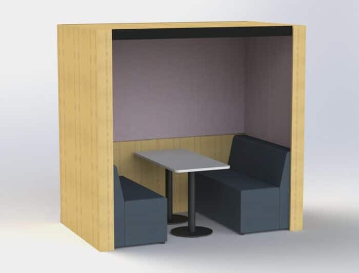 Harbour Office Pods 4 seater with table, LED lighting, open front and half upholstered back wall