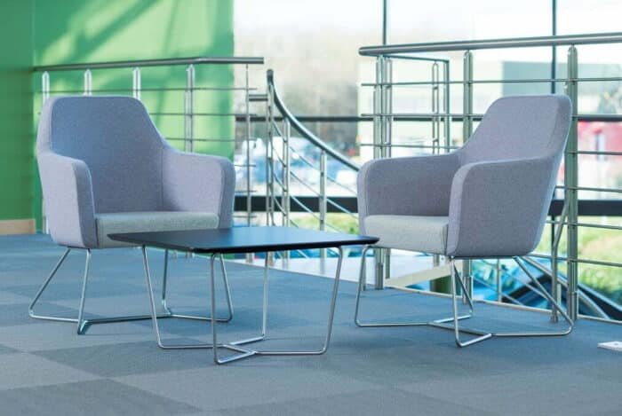 Harc Tub Chairs in grey and lilac fabric