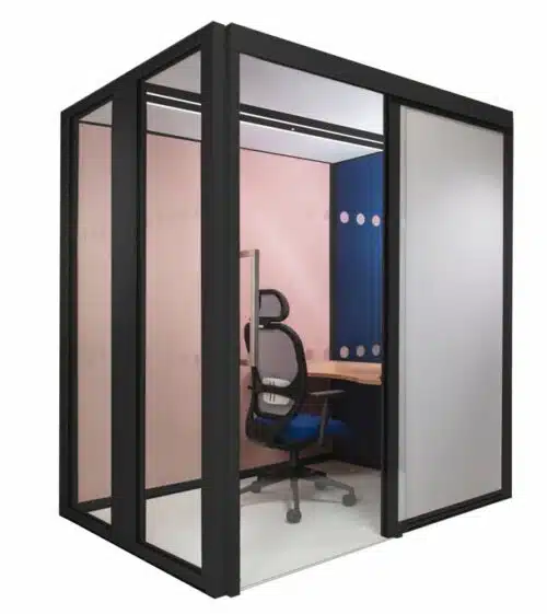 Hoozone Micro Pod with front and one side wall glazed and a black frame