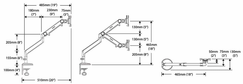 Humanscale M2 Monitor Arm Dimensions