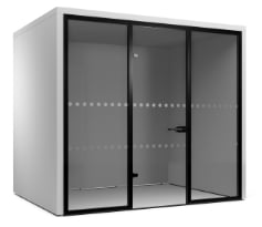 Hyde Booth double closed booth shown with optional two rows of frosted square manifestation HYD-4