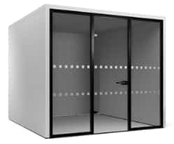 Hyde Booth treble closed booth shown with optional two rows of frosted square manifestation HYD-6