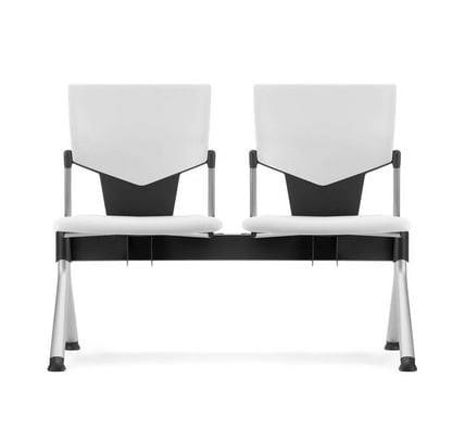 Ikon Beam Seating 2 seat bench with upholstered seat and back, shown with silver frame IK5CCB