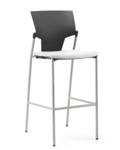 Ikon Chair - high stool 4 leg frame with footrest, no arms,upholstered seat and plastic back IK53