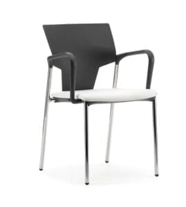 Ikon Chair with 4 leg frame, fixed arms, upholstered seat and plastic back IK04