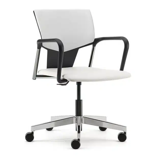 Ikon Chair with fixed arms, upholstered seat and back, swivel mechanism, height adjustable seat, nylon base on castors IK16