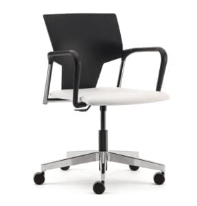 Ikon Chair with fixed arms, upholstered seat and plastic back, swivel mechanism, height adjustable seat, nylon base on castors IK14