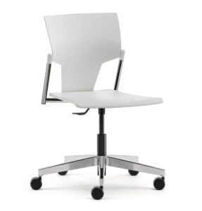 Ikon Chair with no arms, plastic seat and back, swivel mechanism, height adjustable seat, nylon base on castors IK11