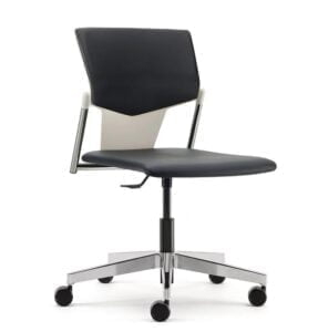 Ikon Chair with no arms, upholstered seat and back, swivel mechanism, height adjustable seat, nylon base on castors IK15