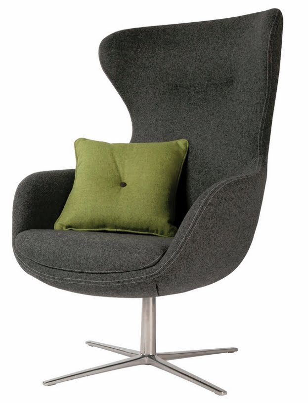 Ilk Soft Seating high back chair with 4 star base and grey upholstery and green loose cushion