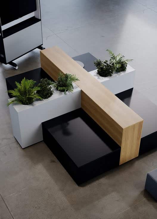 Islands Modular Seating cross configuration with planter units