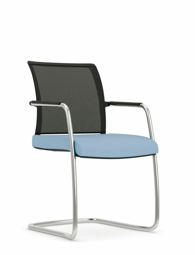 Jib Lite Chair with self arms, mesh back, upholstered seat and chrome cantilever frame JBLT22C