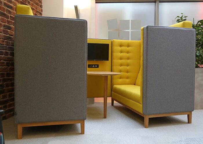 Jig Cave Booth - four seater media unit with two tone upholstery