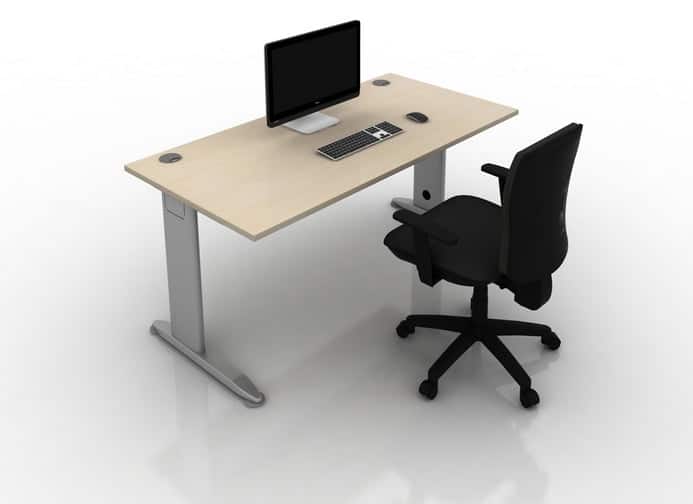 K2C Desks And Workstations single person rectangular desk with maple finish top and silver legs