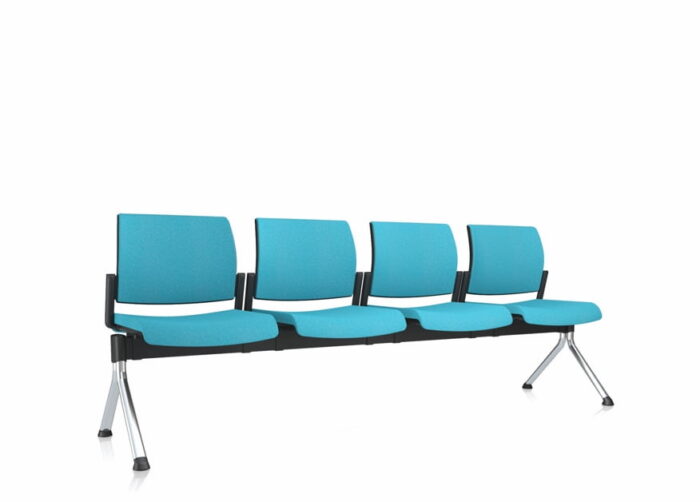 Kind Beam Seating 4 seater with upholstered seat and back, chrome frame KDB1CCCC-C