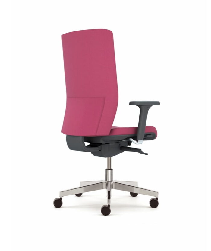 Kind Executive Task Chair with 2D adjustable arms, upholstered seat and back, chrome gas lift and polished bas on castors