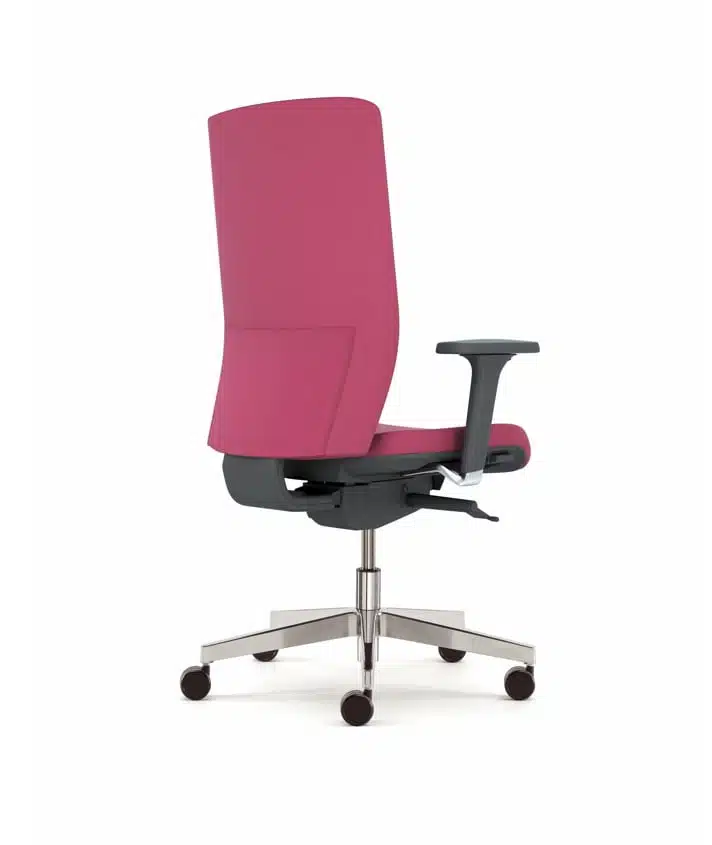 Kind Executive Task Chair with 2D adjustable arms, upholstered seat and back, chrome gas lift and polished bas on castors