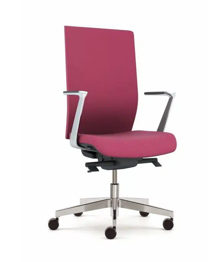 Kind Executive Task Chair with fixed aluminium arms, upholstered seat and back, chrome gas lift and polished bas on castors