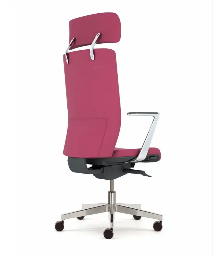 Kind Executive Task Chair with headrest, fixed aluminium arms, upholstered seat and back, chrome gas lift and polished bas on castors