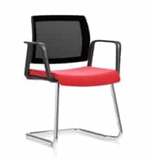 Kind Meeting Chair with upholstered seat and mesh back, with arms shown with a chrome cantilever frame KDMC52B
