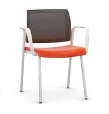 Kind Meeting Chair with upholstered seat and mesh back, with arms shown with a white 4 leg frame KDMC22WB
