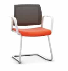 Kind Meeting Chair with upholstered seat and mesh back, with arms shown with a white cantilever frame KDMC52WB