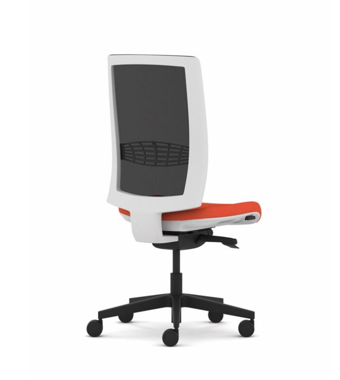 Kind Mesh Task Chair with no arms and white frame and black base on castors