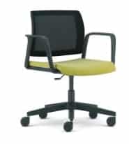 Kind Swivel Chair with fixed arnsm upholstered seat and mesh back, black base with castors KDMC44B