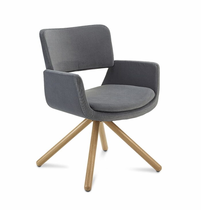 Korus Soft Seating chair with wooden broomstick base in oak finish