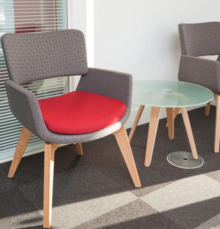 Korus Soft Seating two chairs with 4 leg solid oak base