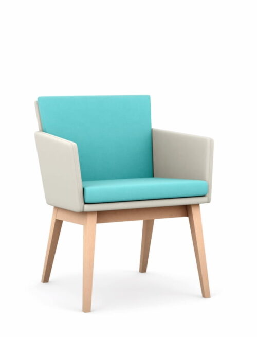 Lark Chair with two tone upholstery and 4 leg wood frame, shown in light oak (walnut, beech, maple stain also available)