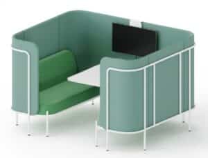 Leaf Pods And Sofas meeting pod with integral central table and 2 x sofa units CHAT POD 1 H1