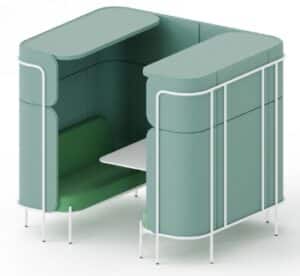 Leaf Pods And Sofas meeting pod with roof, integral central table and 2 x sofa units CHAT POD 2 H2