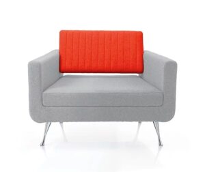 Liberty Soft Seating armchair with suspended back, chrome legs shown with two tone upholstery LIBERTY ONE