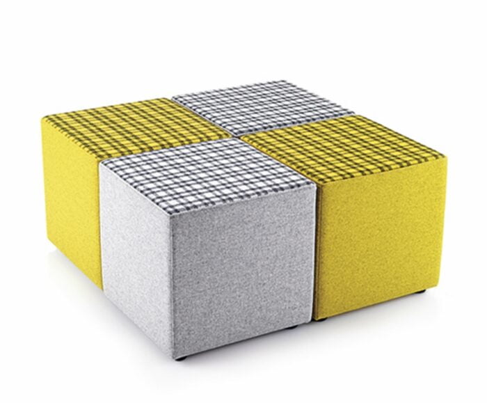 Link Breakout Seating four cube modules placed together to form a large square shape with contrasting fabric colours