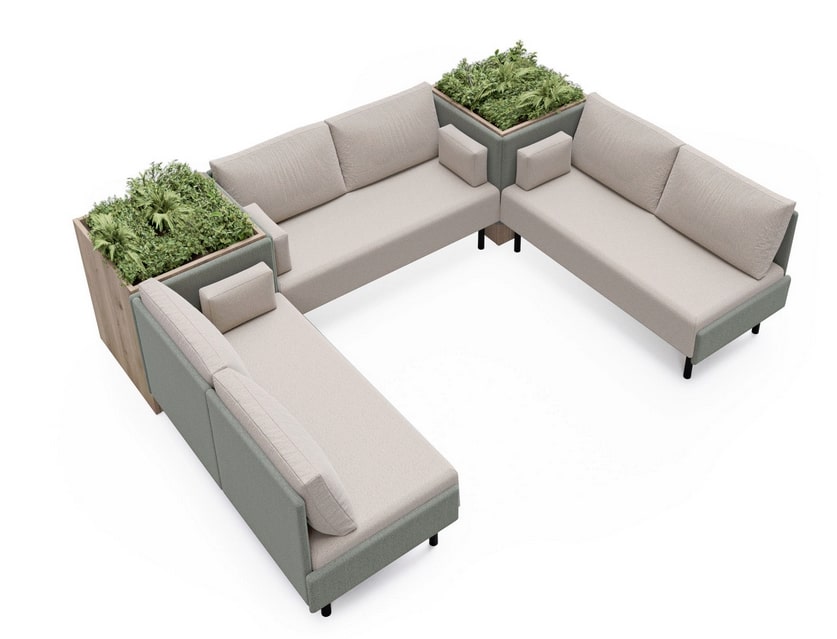 Lounge Sofas - U-Shape configuration, 3 low back sofas and two planters