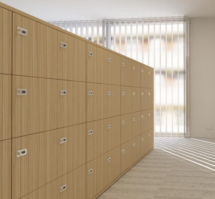 MFC Lockers bank of lockers shown with combination locks