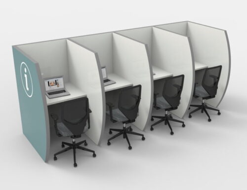 Madrigal Study Booths four person with teal and white finish